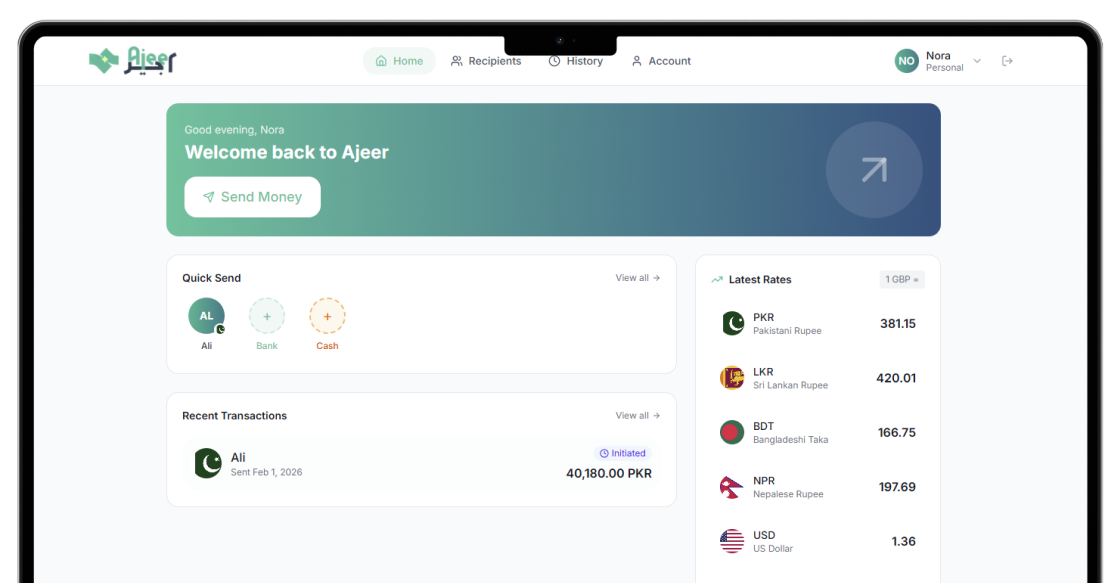 Ajeer web dashboard preview